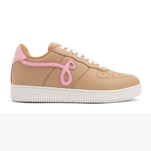 John Geiger Women’s Size 7 Tan & Pink Leather Sneakers – New No Box